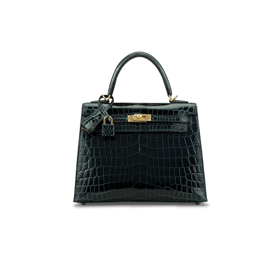 Hermes Birkin 25 Vert Rousseau Shiny Croco Niloticus Gold Hardware